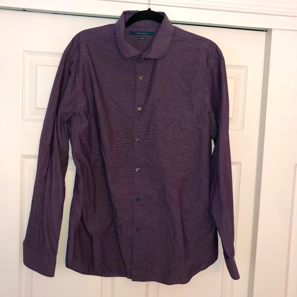 Perry Ellis Plaid Dress Shirt, Purple XL